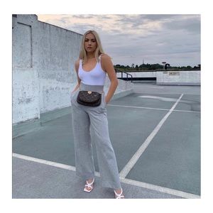 ZARA High Waisted Wide Leg Grey Joggers 26